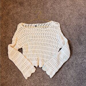 American Eagle Outfitters Open-Knit Cream Scoop Neck Sweater